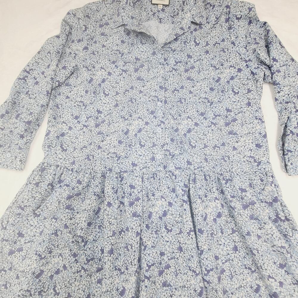 Tuckernuck Floral Dress XL Blue White Shirt Dress Preppy Cottagecore - Picture 6 of 10